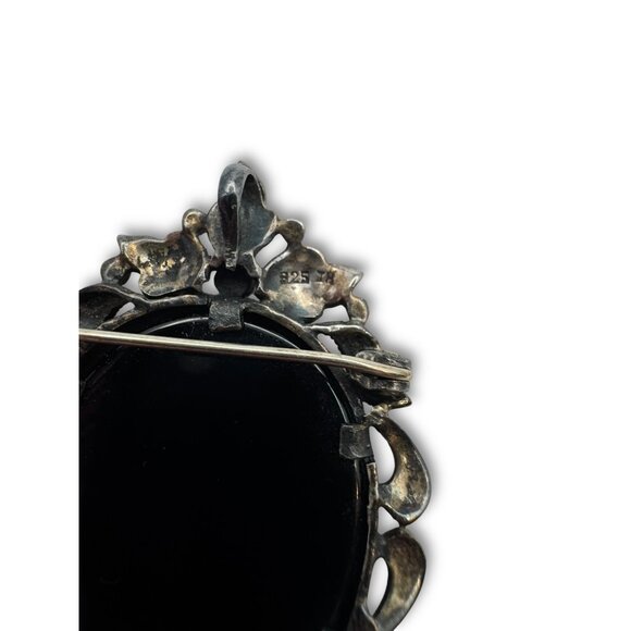 Art Deco Sterling Silver Cameo Brooch Pendant Marcasite Mother Of Pearl - Picture 3 of 11
